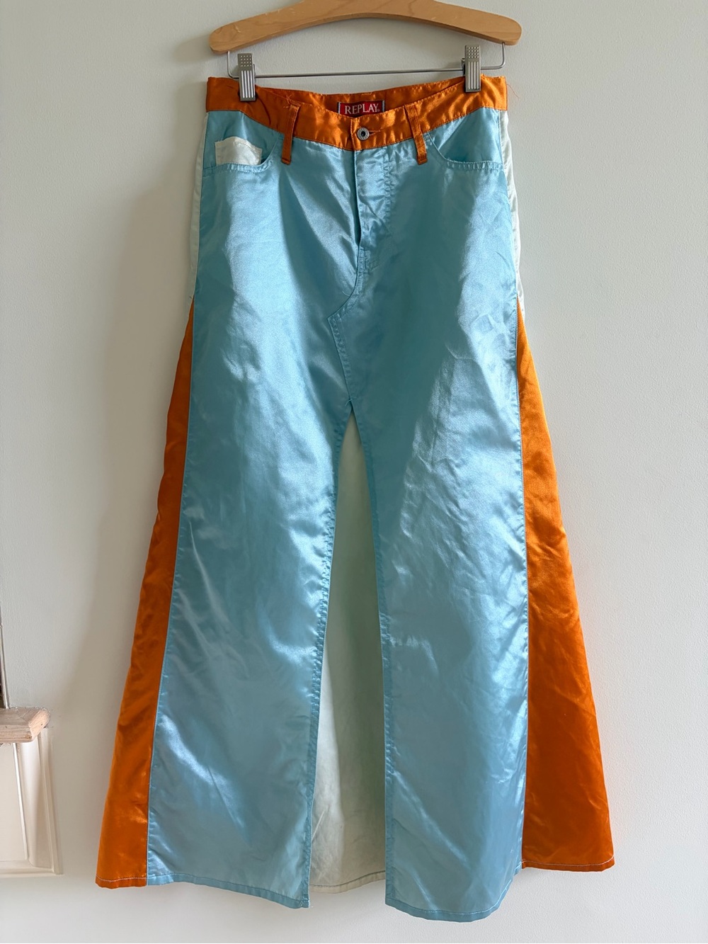 Unique Replay Y2K Satin Colorblock Maxi Skirt — Vintage Early 2000s.